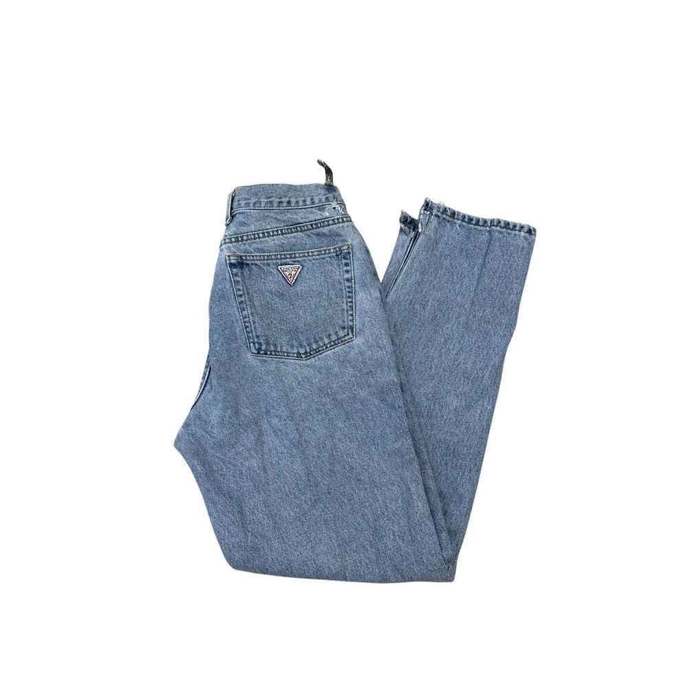 VTG Guess Jeans Women Size 31 (28x29) BB010 Blue Denim Triangle Logo Y2K Grunge